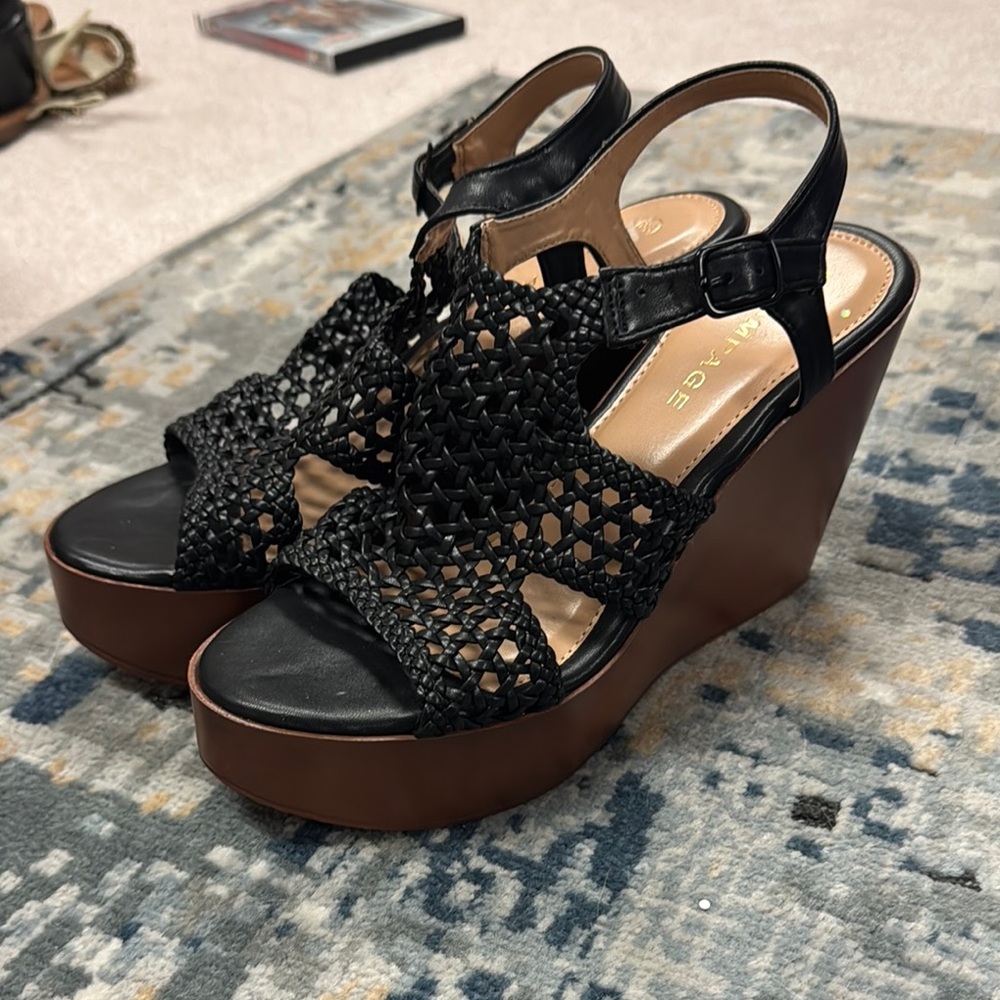 Black and Brown Wedge Sandals